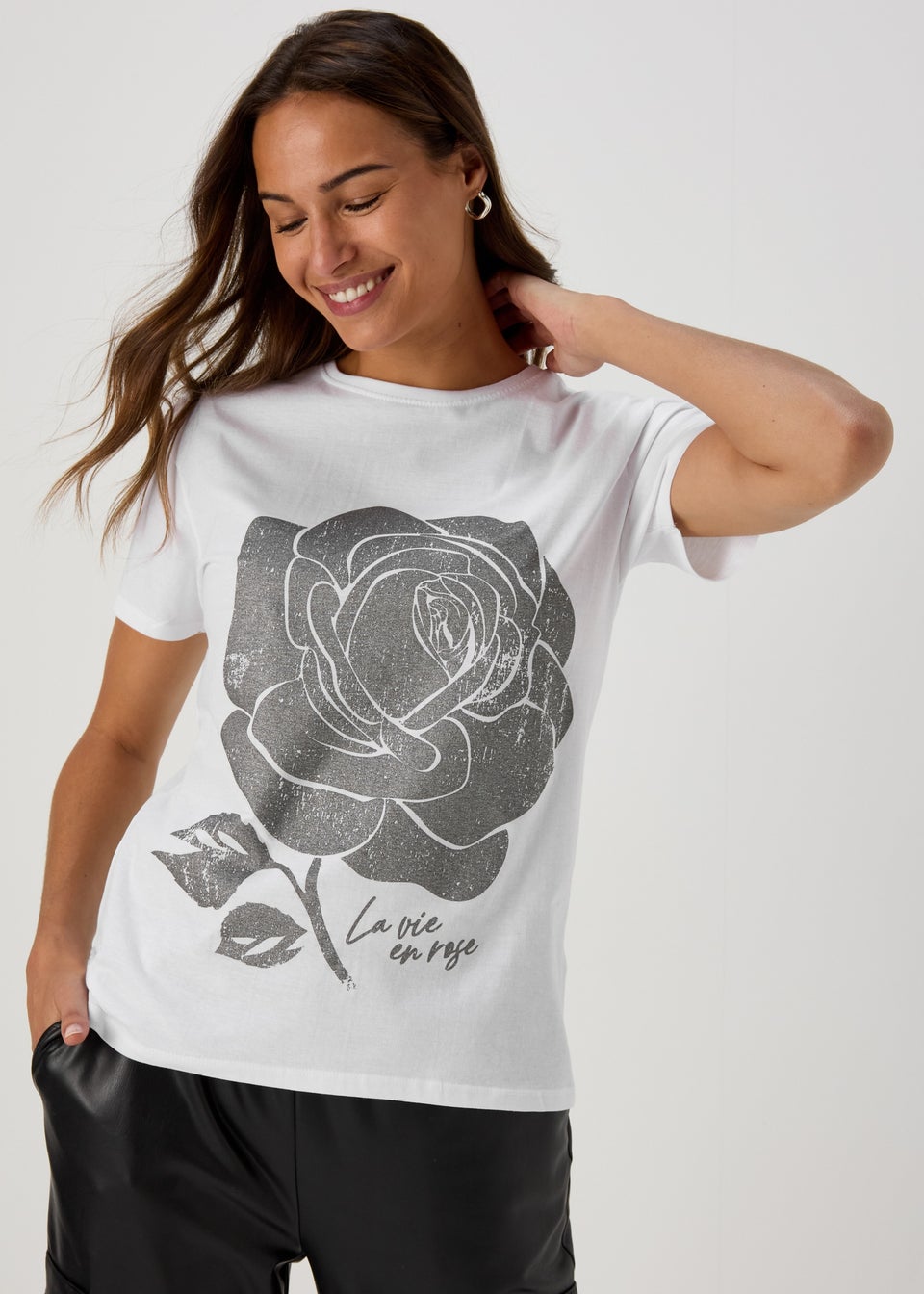 Белая футболка с розами из фольги Papaya, серый