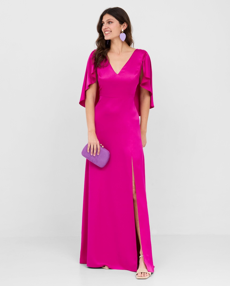 Длинное атласное платье с рукавами с эффектом накидки Veneno en la piel, розовый