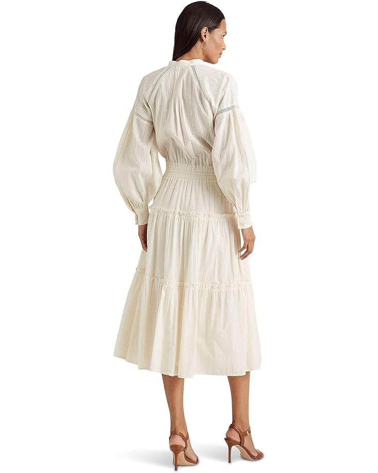 

Платье LAUREN Ralph Lauren Shadow-Stripe Cotton Tiered Dress, цвет Mascarpone Cream
