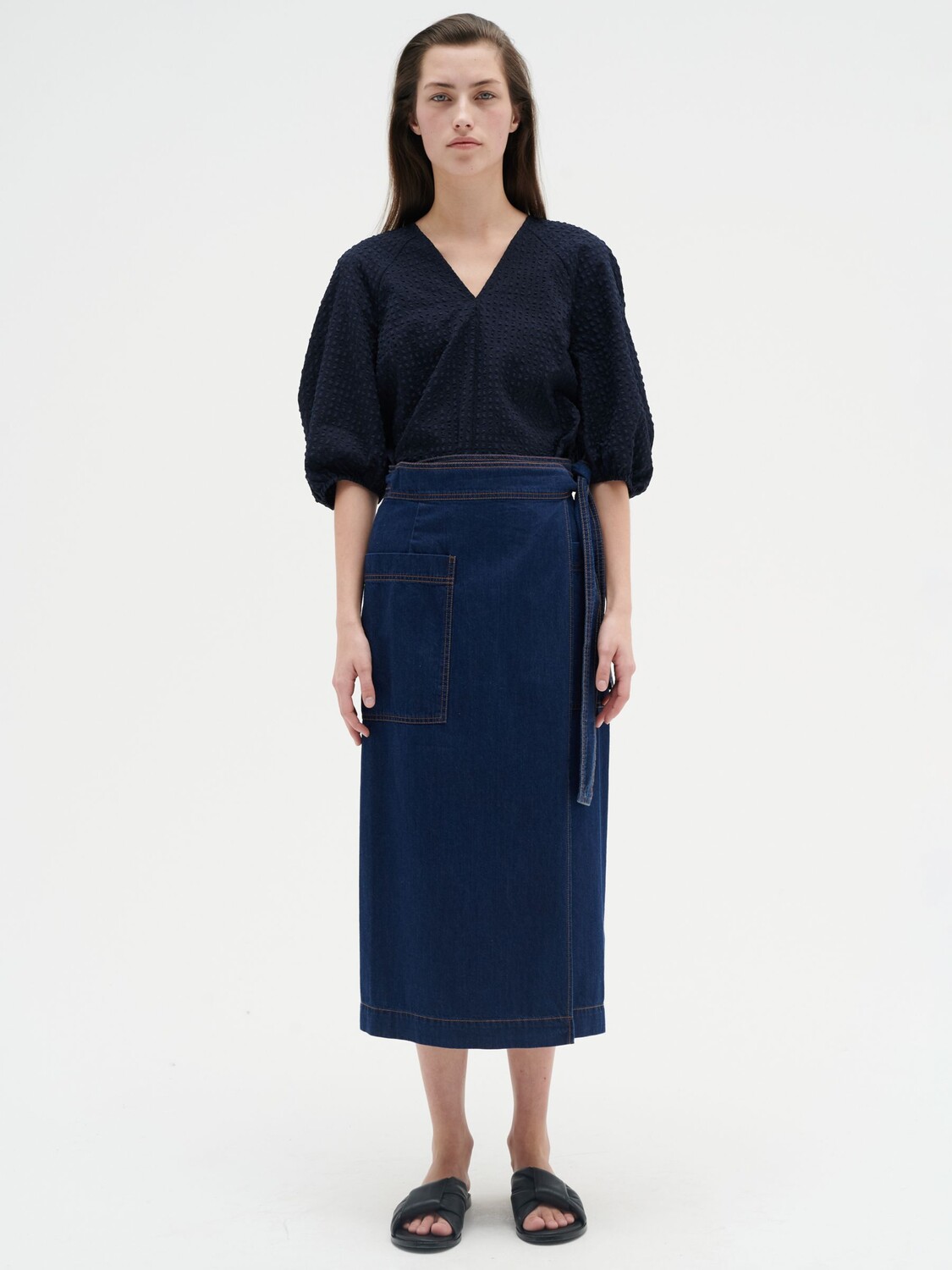 

Текстурная блузка с пышными рукавами InWear Edena, морской синий