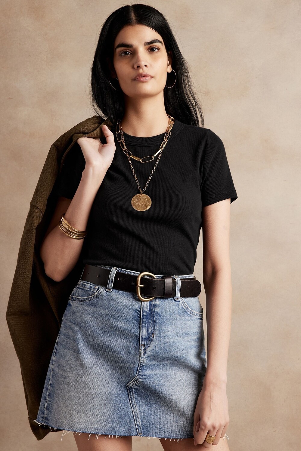 

Усевшаяся футболка в рубчик Banana Republic, черный