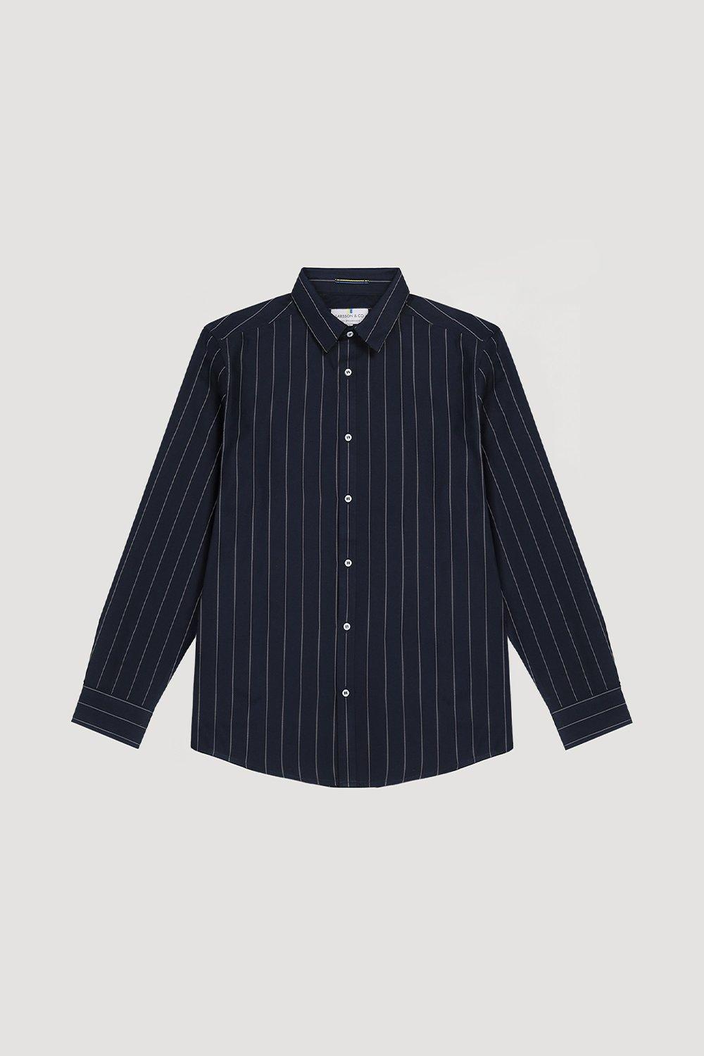 Темно-синяя рубашка с длинным рукавом в полоску Larsson & Co, темно-синий