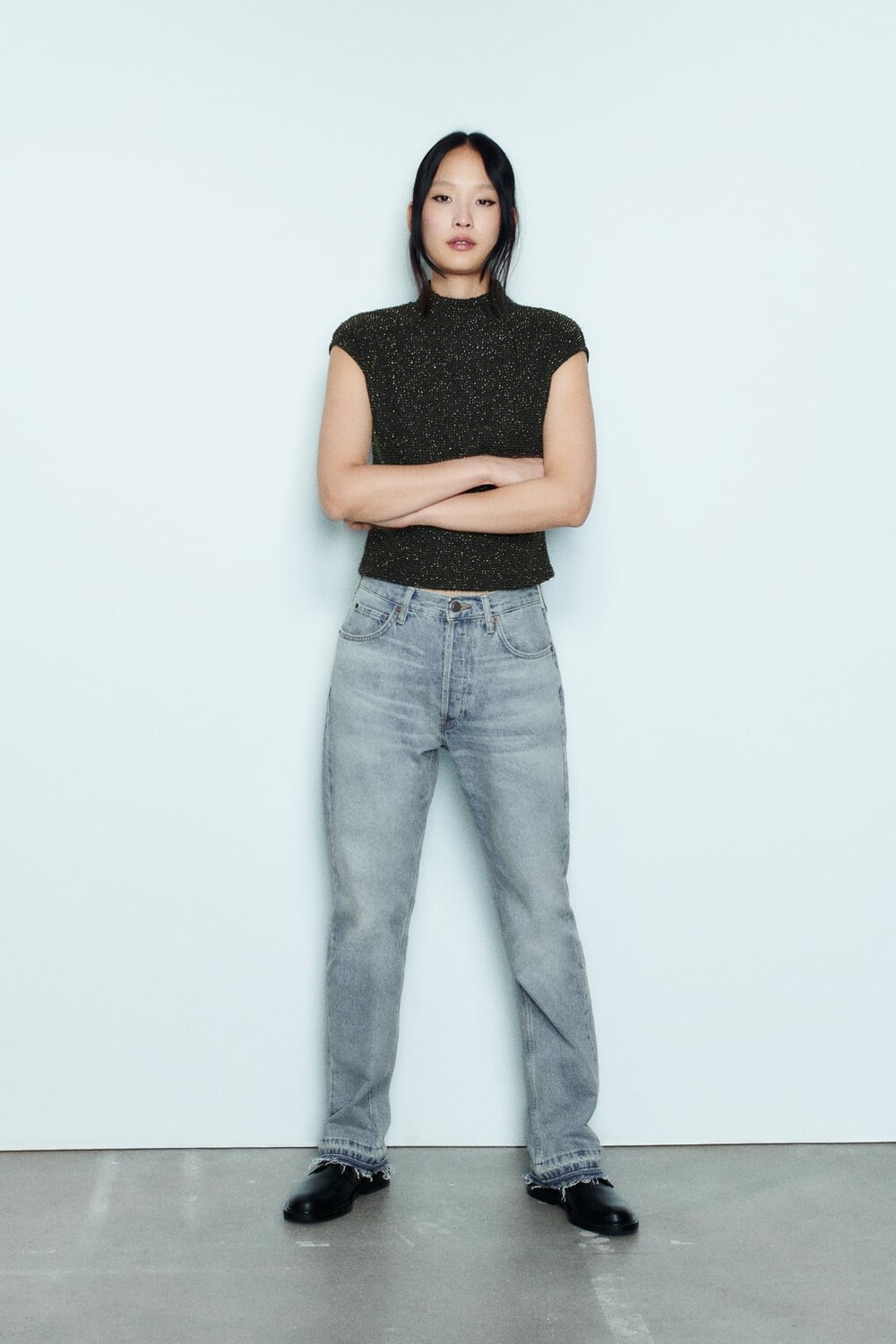 

Блестящий фактурный топ с металлизированной нитью ZARA, зеленый