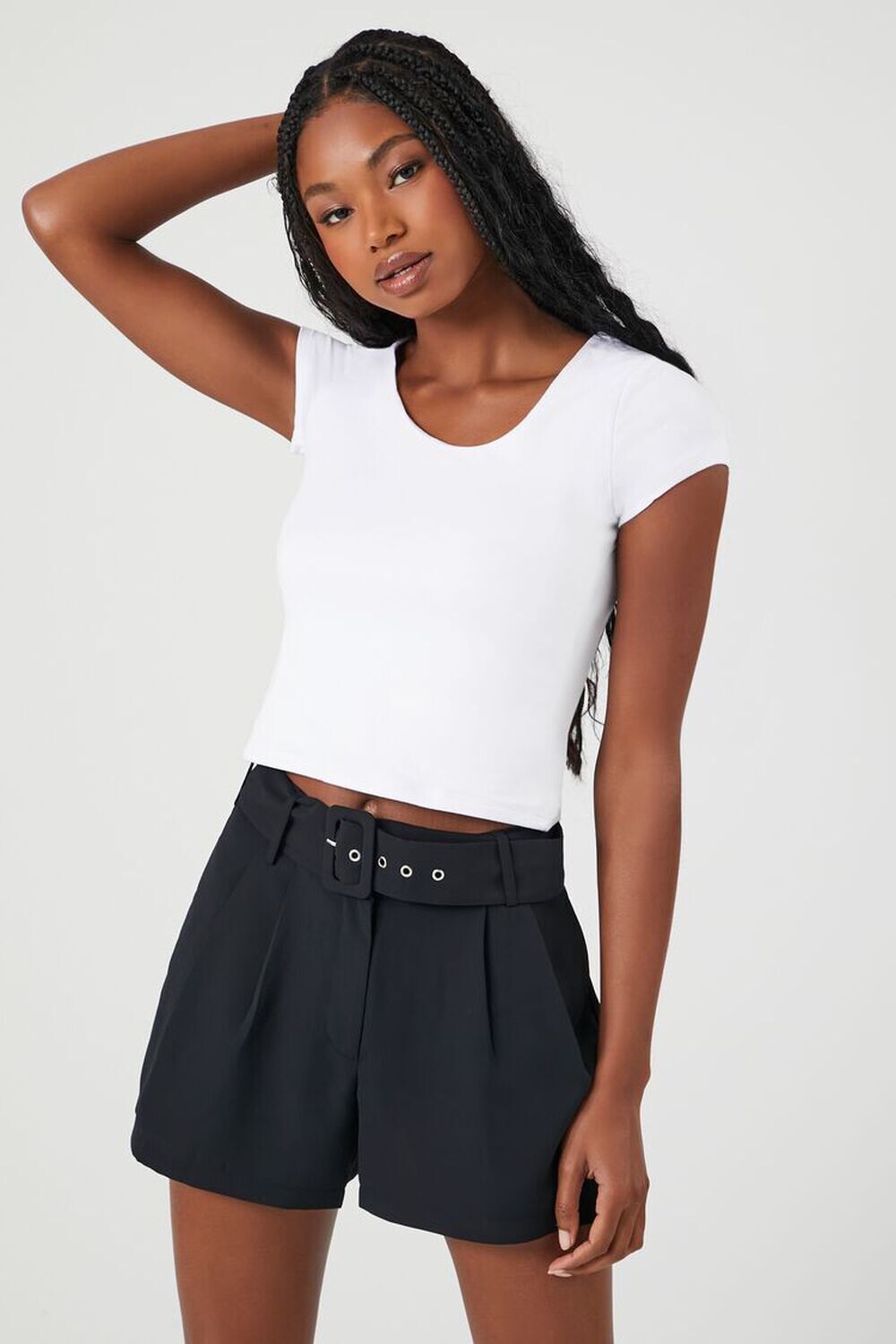 

Твиловые шорты с высокой посадкой и поясом Forever 21, черный