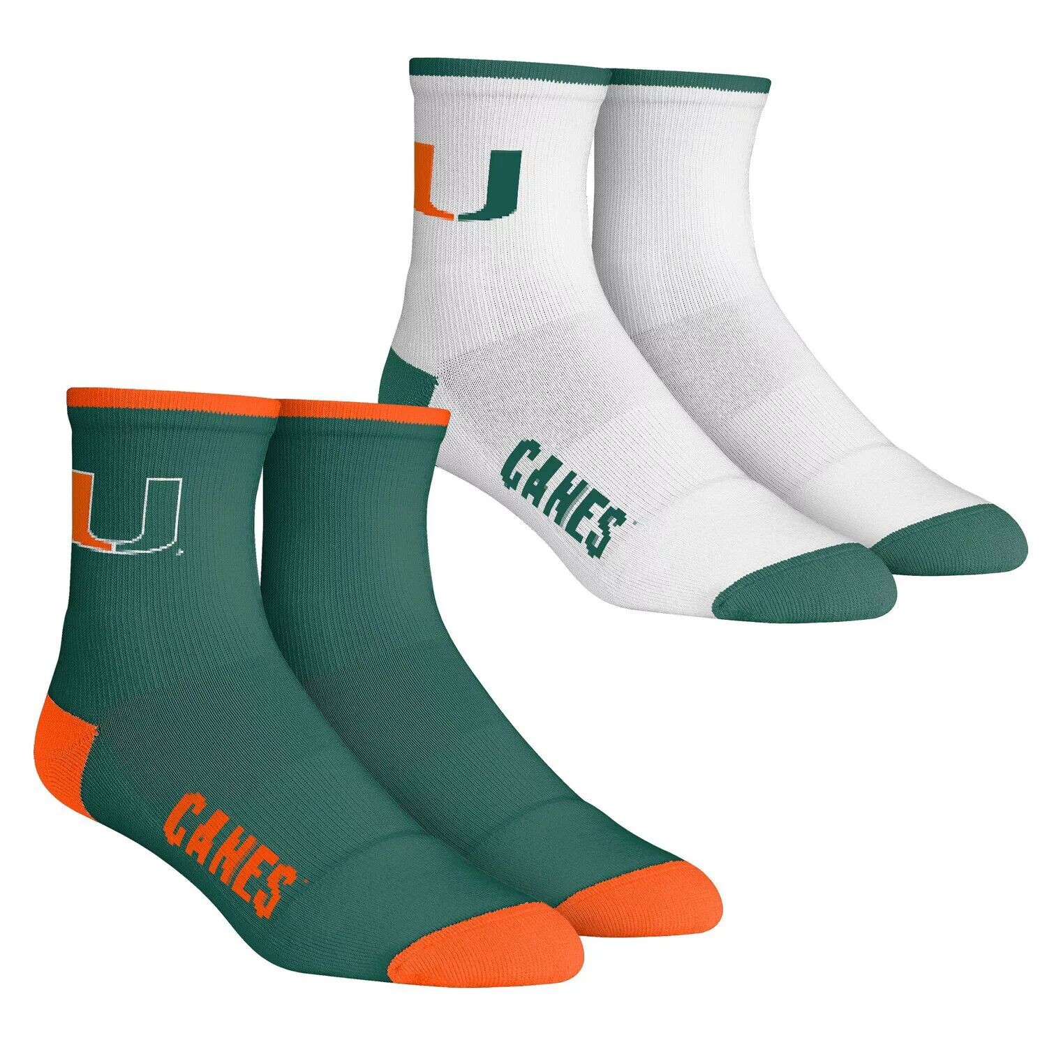 

Комплект из 2 носков Youth Rock Em Socks Miami Hurricanes Core Team из двух четвертьдлинных носков Unbranded