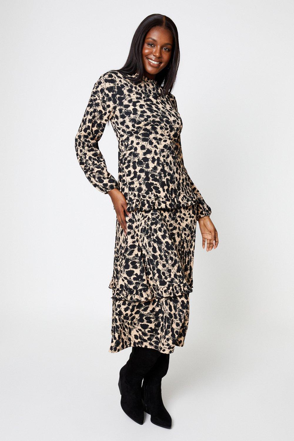Платье миди с леопардовым принтом и оборками Dorothy Perkins, мультиколор