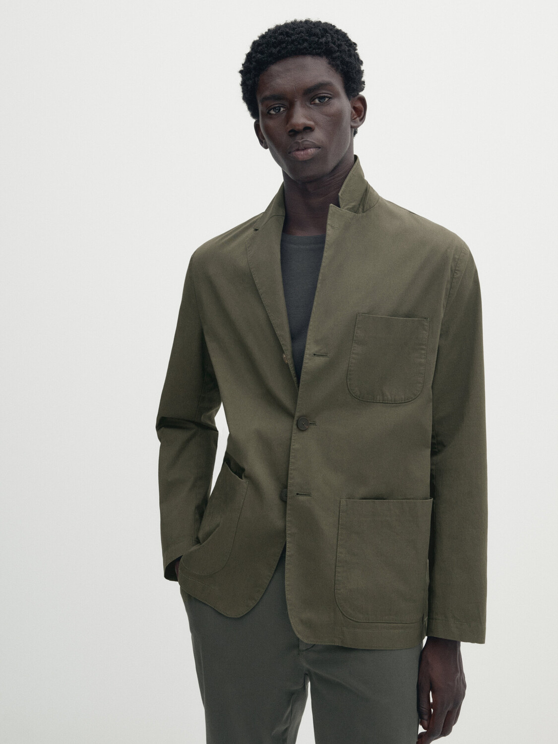 

Пиджак из хлопка с карманами Massimo Dutti, хаки
