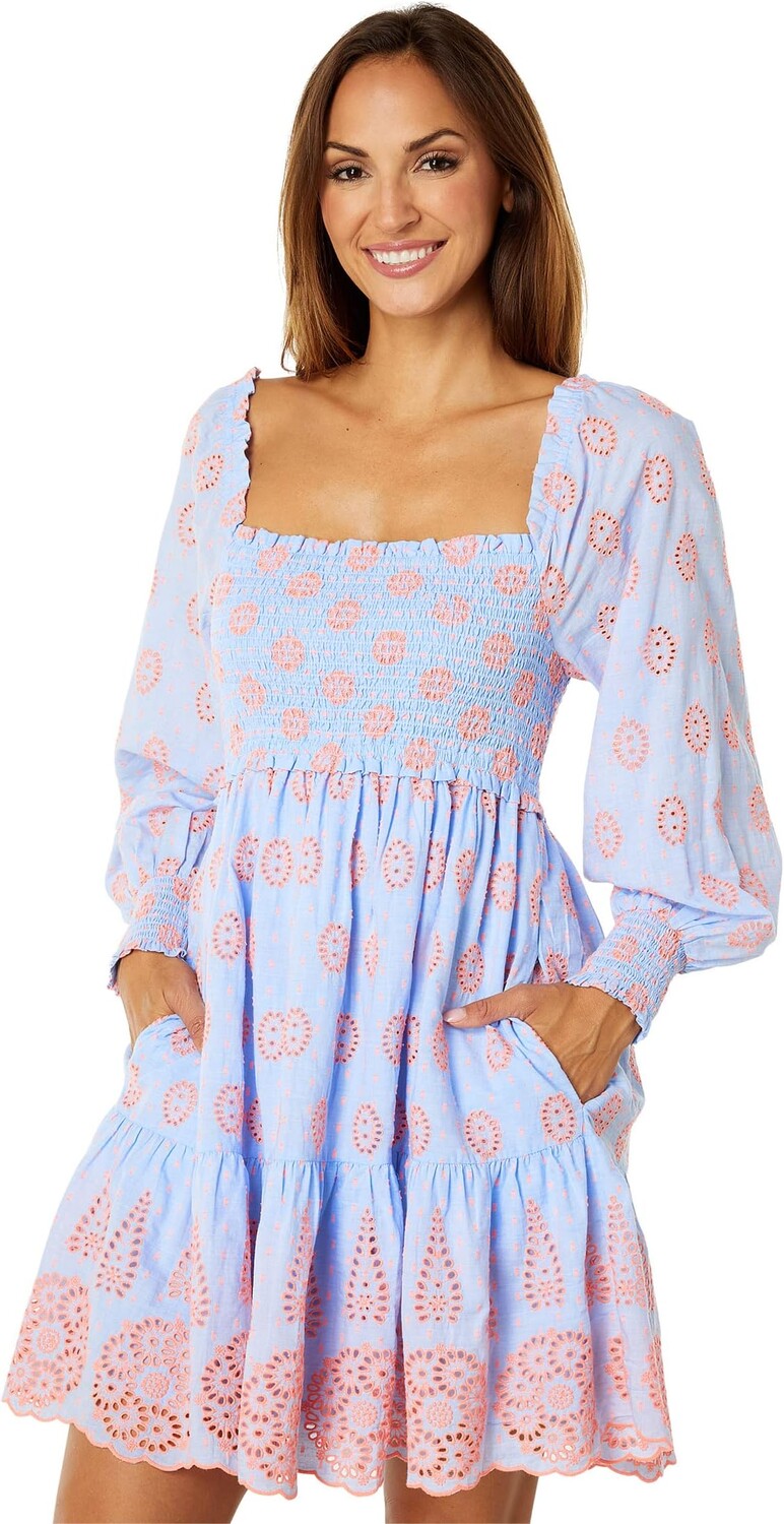

Платье Rainna Long Sleeve Smocked Lilly Pulitzer, цвет Blue Peri Chambray Dobby Eyelet