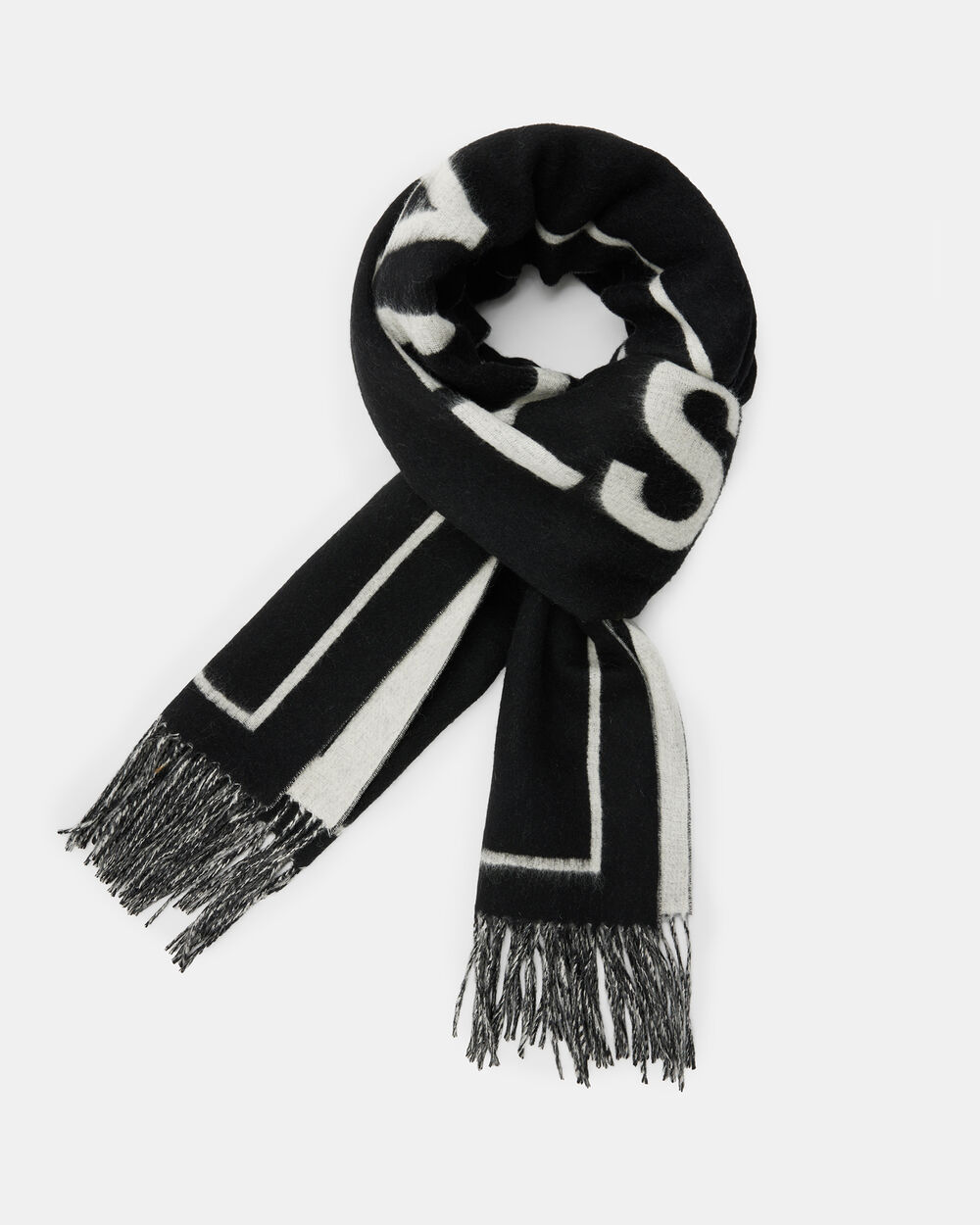 Шерстяной шарф с логотипом Underground Needle Punch AllSaints, черный/мел
