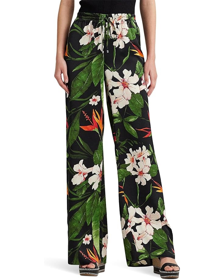 

Брюки LAUREN Ralph Lauren Petite Floral Satin Charmeuse Wide-Leg, черный