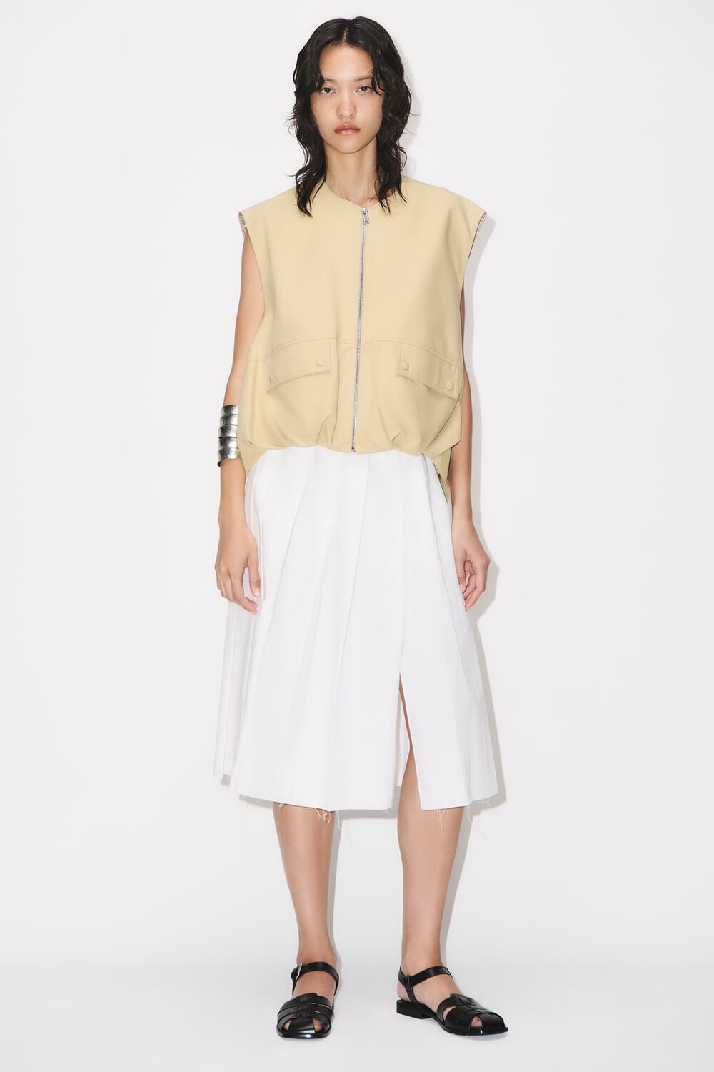 

Плиссированная юбка миди ZARA, экру