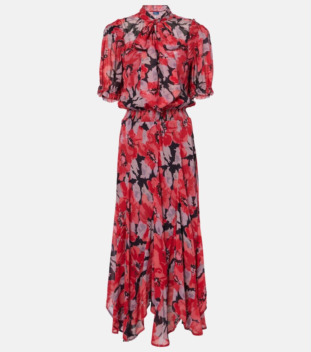 

Платье миди из цветочного жоржета Polo Ralph Lauren, цвет fall poppy