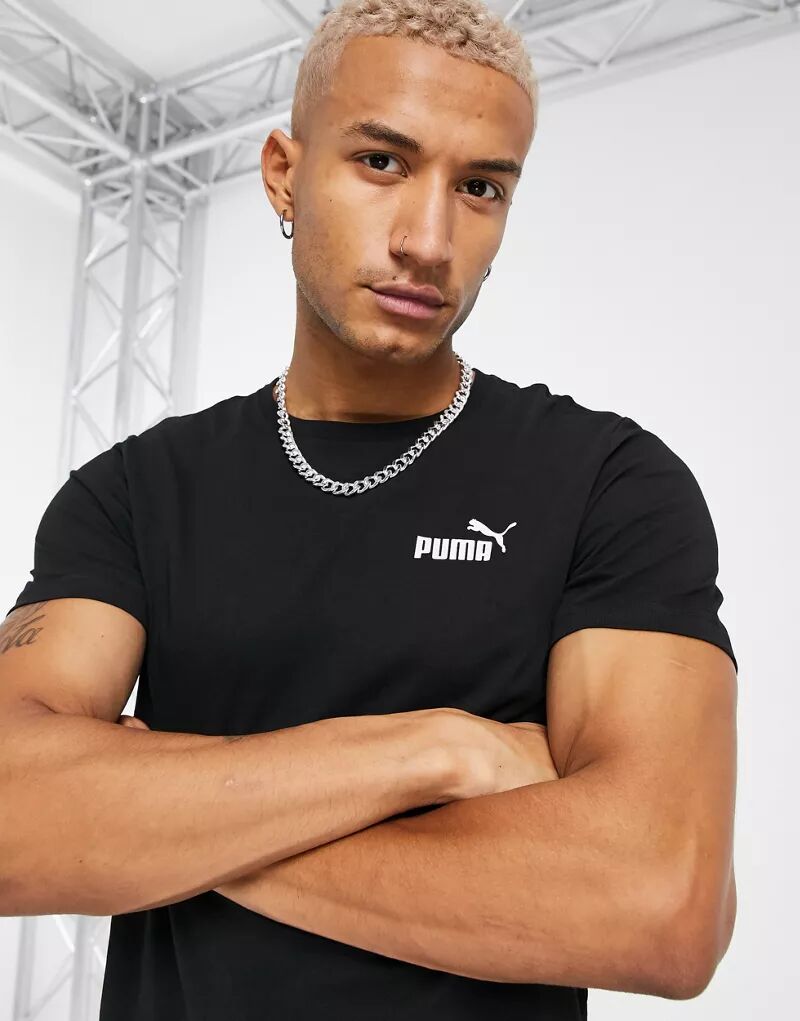Черная футболка с маленьким логотипом Puma Essentials