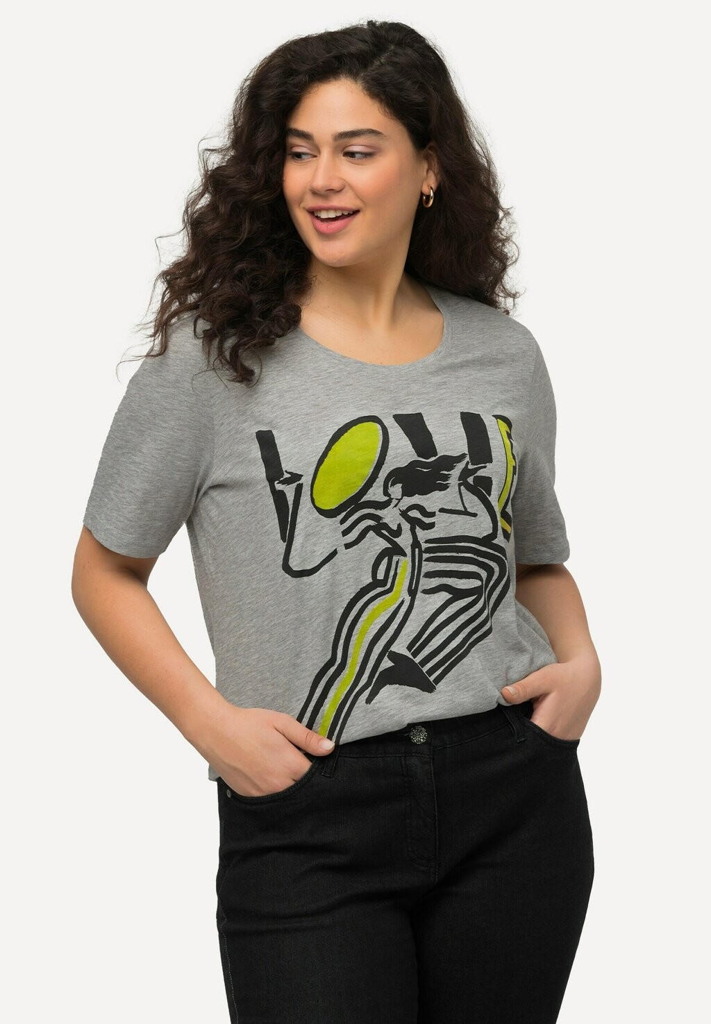 

Футболка с принтом Ulla Popken, цвет Mottled Light Grey