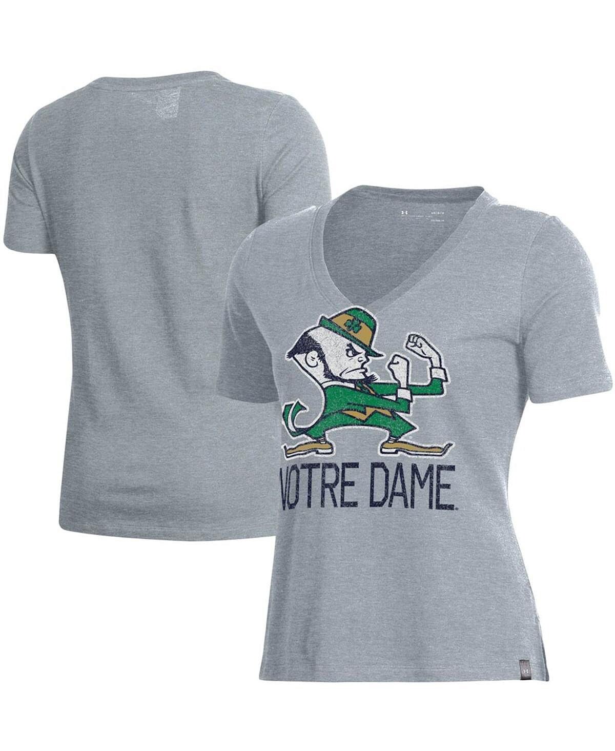 

Женская серая футболка с v-образным вырезом и логотипом Notre Dame Fighting Irish Logo Performance Under Armour, Серый