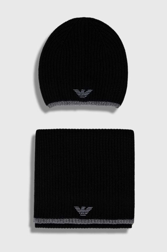 Шапка и шарф с добавлением шерсти Emporio Armani, черный шапка и сколько с добавлением шерсти ugg серый