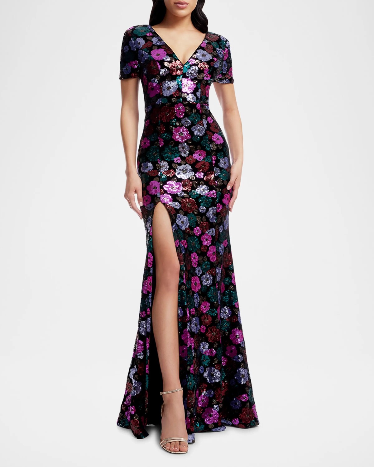 

Платье Karla с короткими рукавами и цветочным принтом, расшитым пайетками Dress The Population Black Label, цвет Black Multi