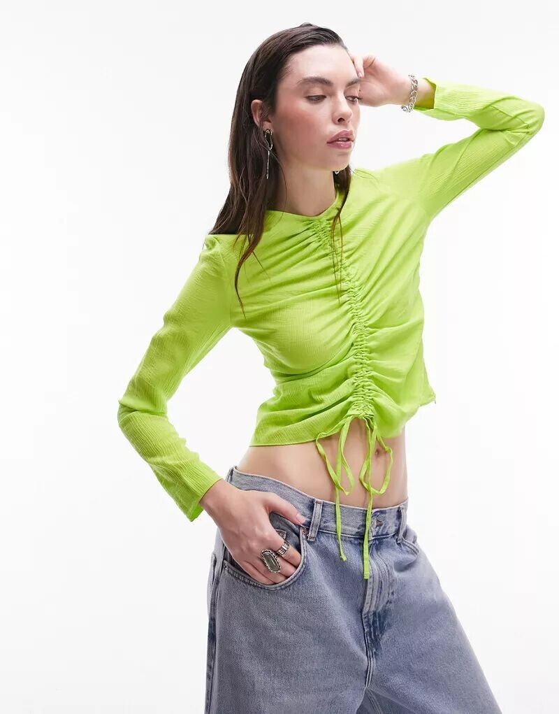 

Светло-зеленый топ с длинными рукавами и присборенной передней частью Topshop