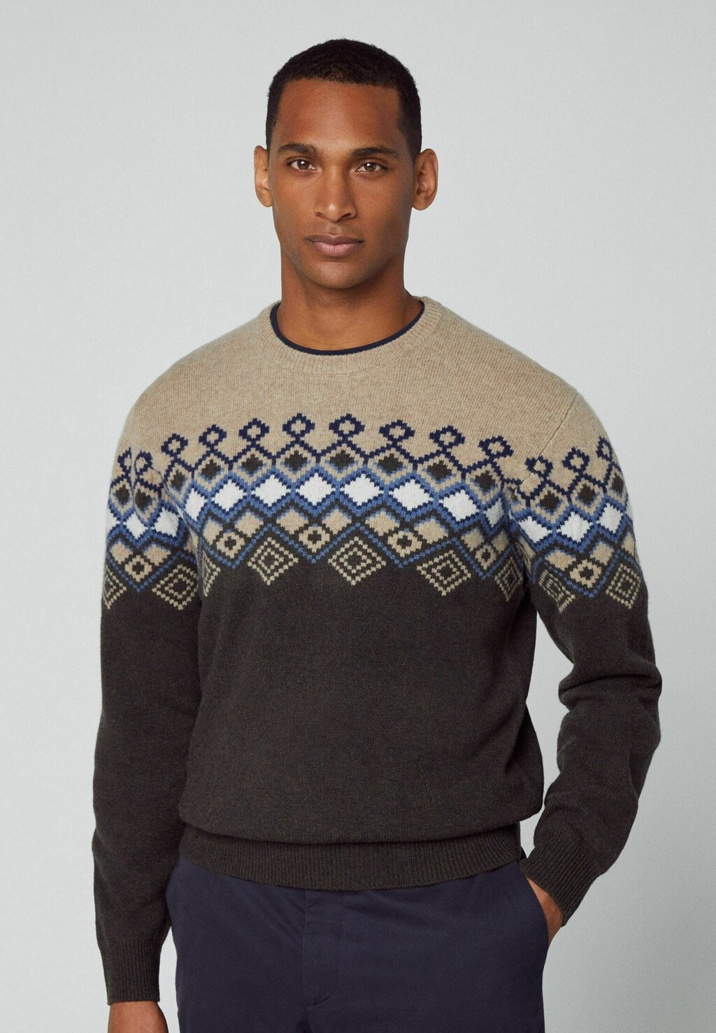 

Свитер Fairisle Crew Hackett London, хаки