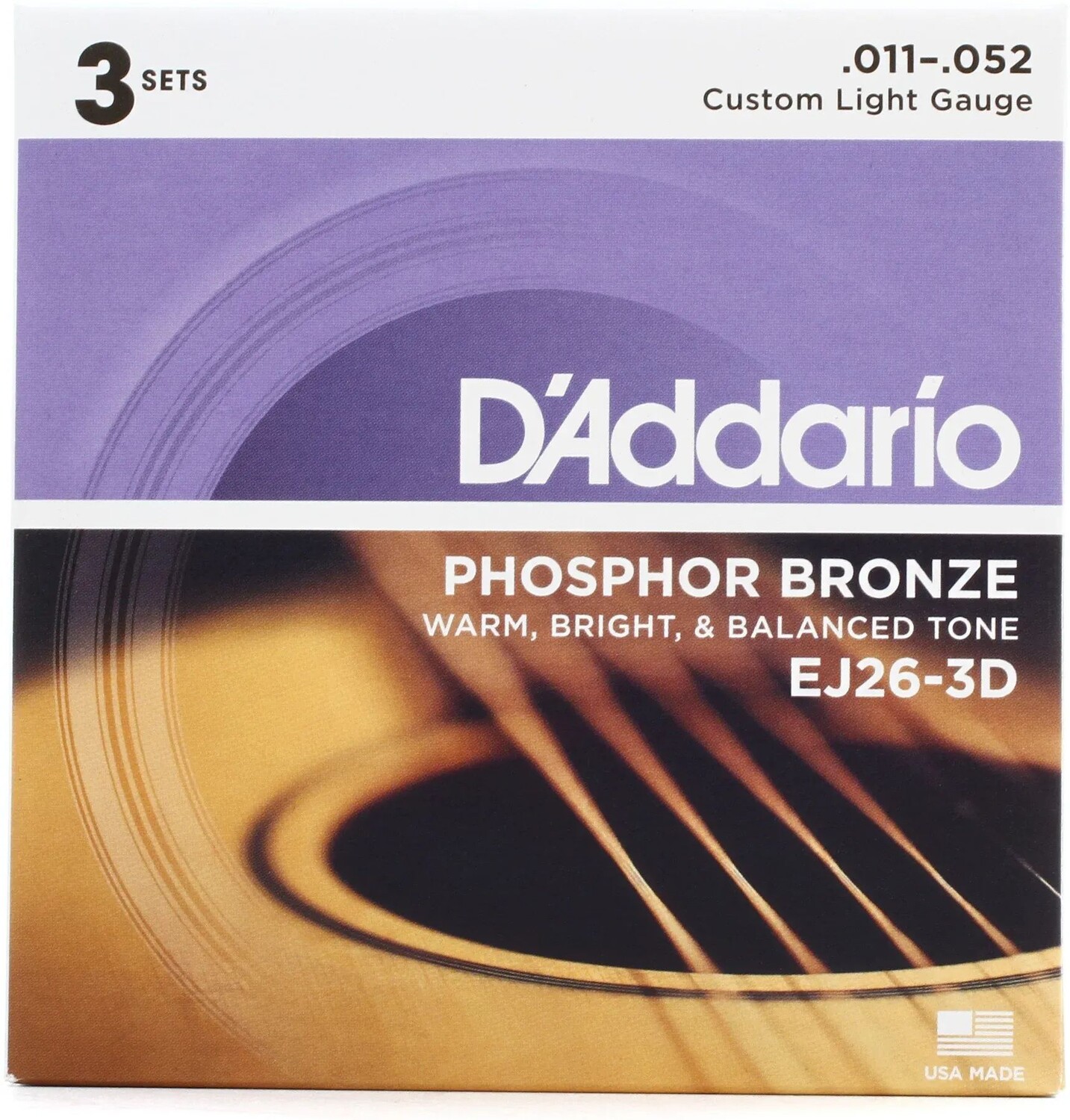 

Струны D'Addario EJ26 для акустической гитары из фосфористой бронзы — .011-.052 Custom Light (3 шт.)