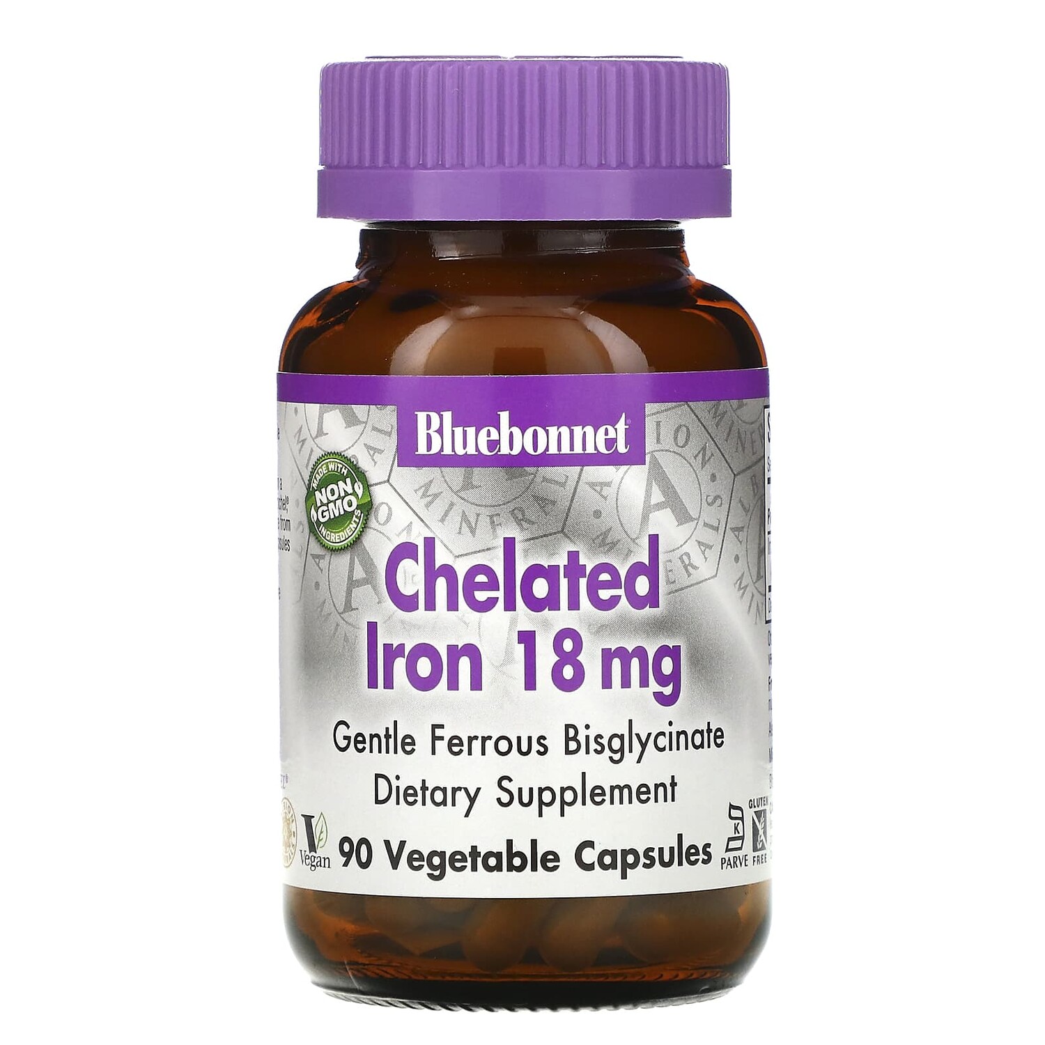 

Железо в хелатной форме, 18 мг, 90 растительных капсул, Bluebonnet Nutrition