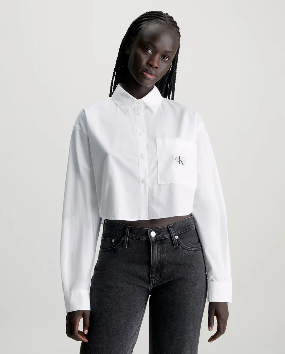 

Женская укороченная рубашка из хлопкового поплина Calvin Klein Jeans, белый