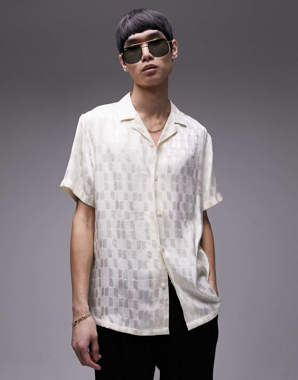 

Белая жаккардовая рубашка в сетку Topman
