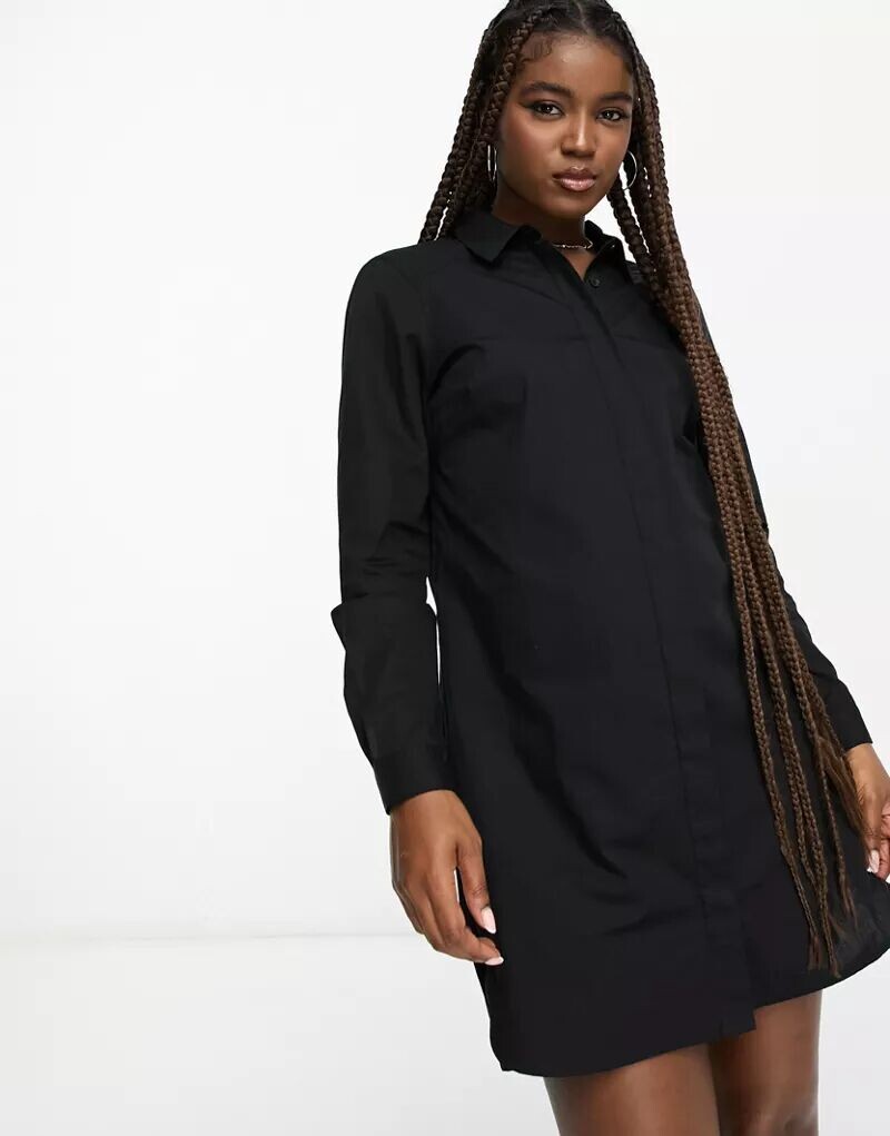 

Черное хлопковое платье-рубашка мини ASOS