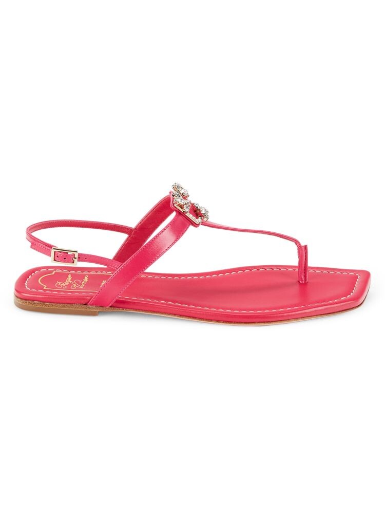 

Кожаные сандалии на плоской подошве с брошью Roger Vivier, цвет Rosa Red