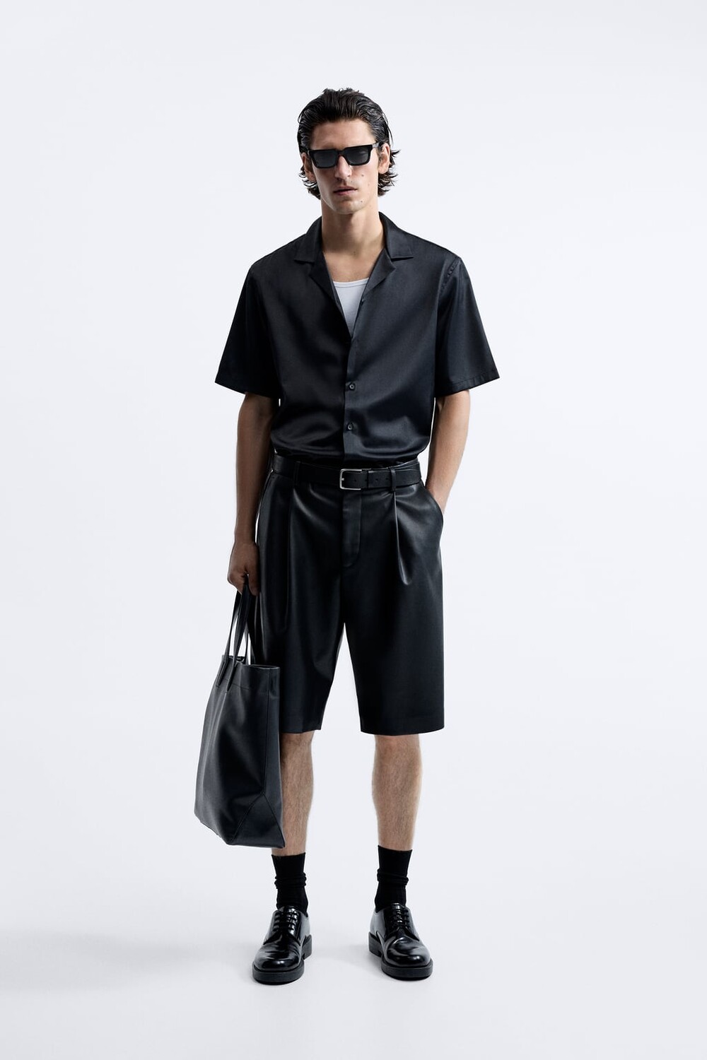 

Атласная рубашка ZARA, черный
