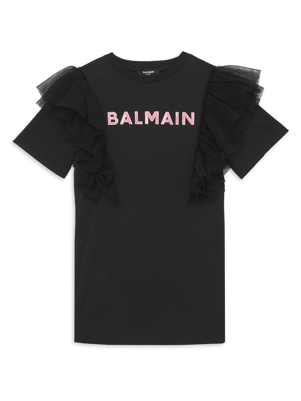 

Футболка Little Girl's & Girl's с пайетками и логотипом на плече с оборками на плече Balmain, черный