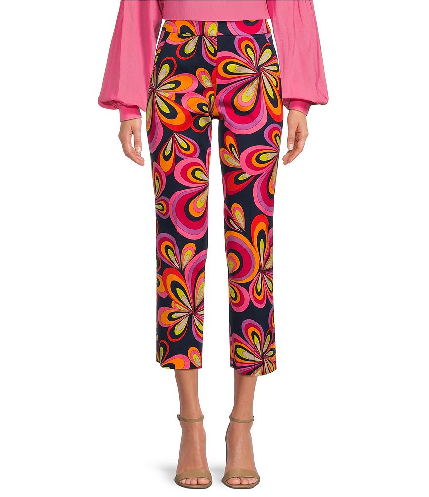 Укороченные расклешенные брюки Trina Turk Lulu с цветочным принтом в стиле ретро и абстрактным принтом, цветочный