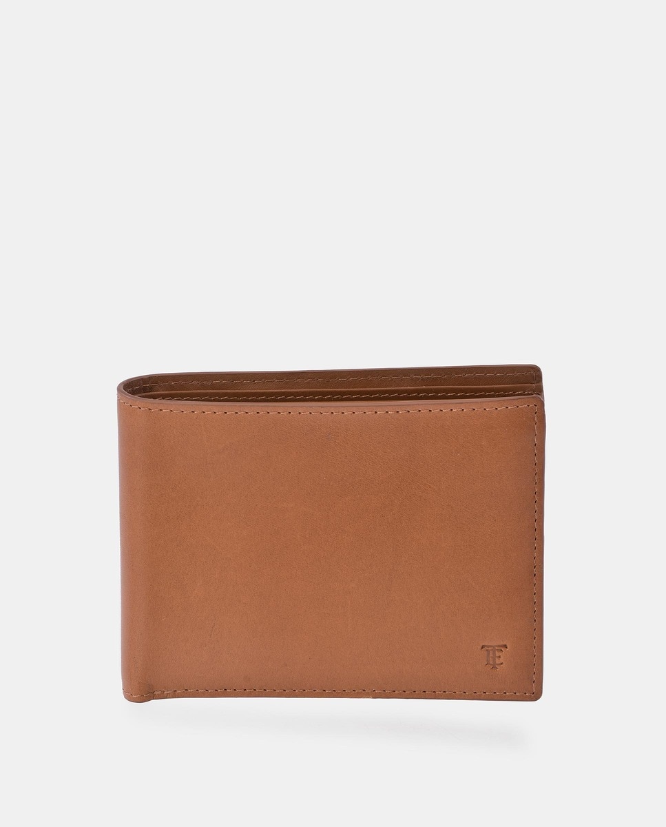 Светло-коричневый кожаный кошелек в американском стиле с портмоне для монет Emidio Tucci, коричневый