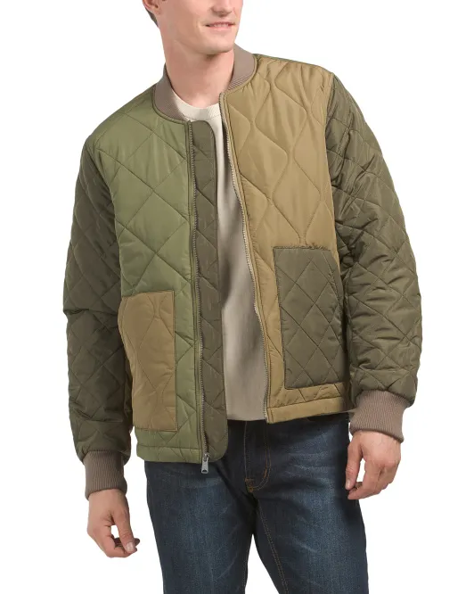 

Стеганый бомбер в стиле пэчворк Lucky Brand, оливковый