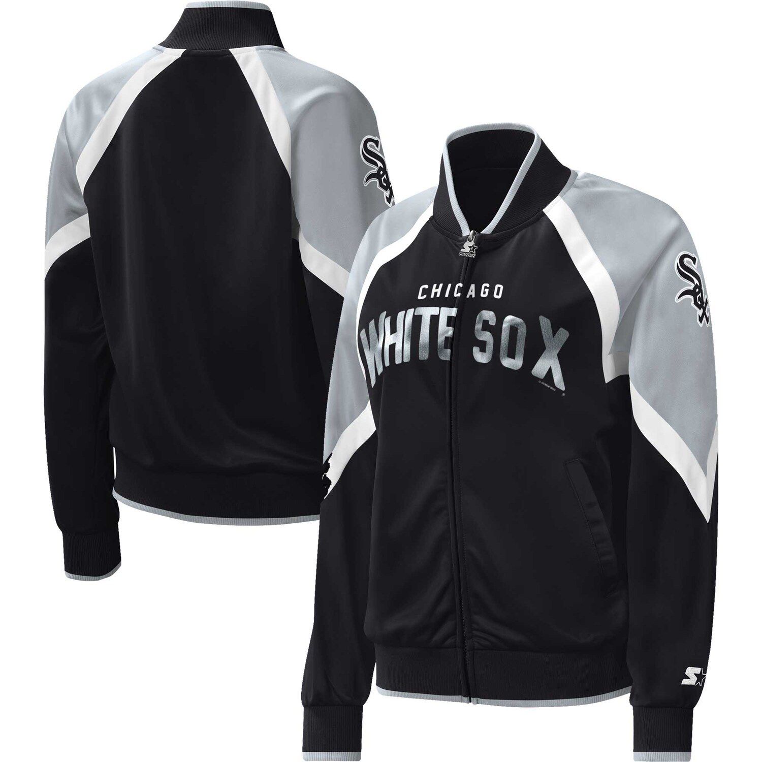 Женская базовая спортивная куртка с молнией во всю длину и реглан черного цвета Chicago White Sox Touchdown Starter