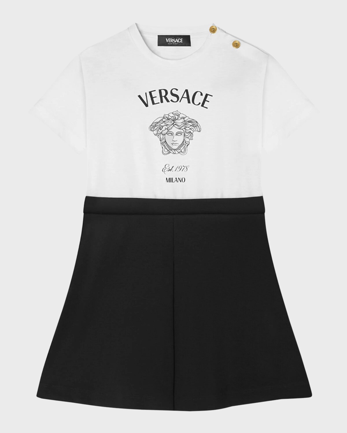 

Комбинированное платье для девочек с рисунком Медузы Versace, цвет White/Black