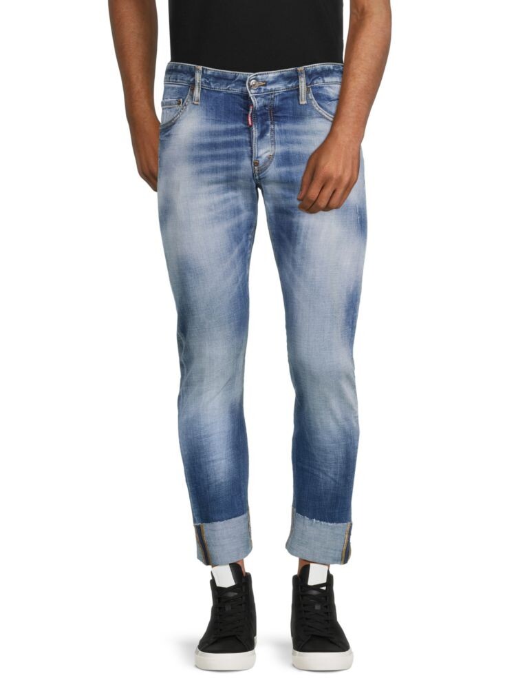 

Джинсы с потертостями и манжетами с необработанными краями Dsquared2, цвет Denim