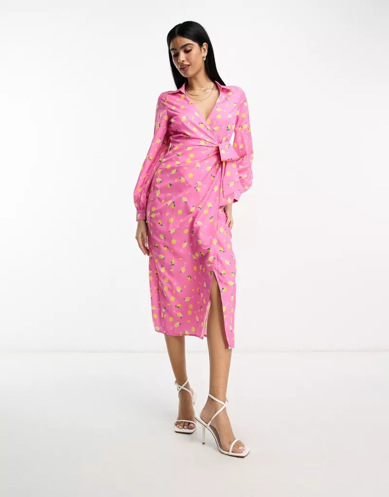 Розовое платье-рубашка миди с завязками по бокам In The Style