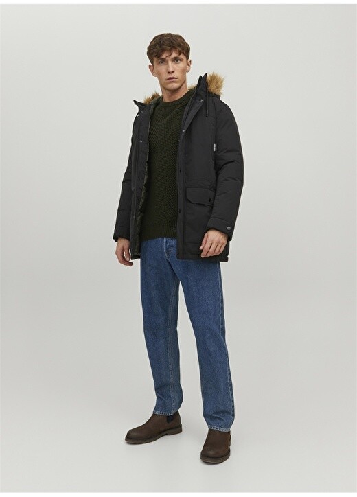

Черное мужское пальто с капюшоном Jack & Jones, Черный