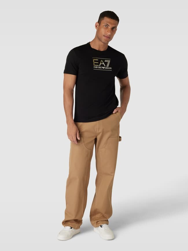 

Футболка с круглым вырезом и принтом-лейблом EA7 Emporio Armani, черный