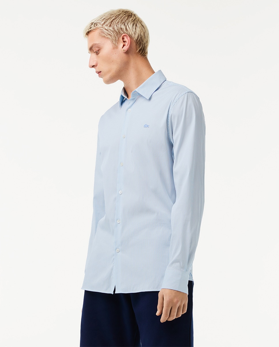 Мужская рубашка узкого кроя с длинным рукавом Lacoste, белый рубашка узкого покроя из поплина стрейч xs черный