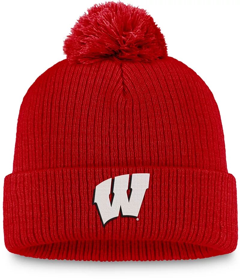 Красная вязаная шапка с манжетами и помпонами Top of the World Wisconsin Badgers