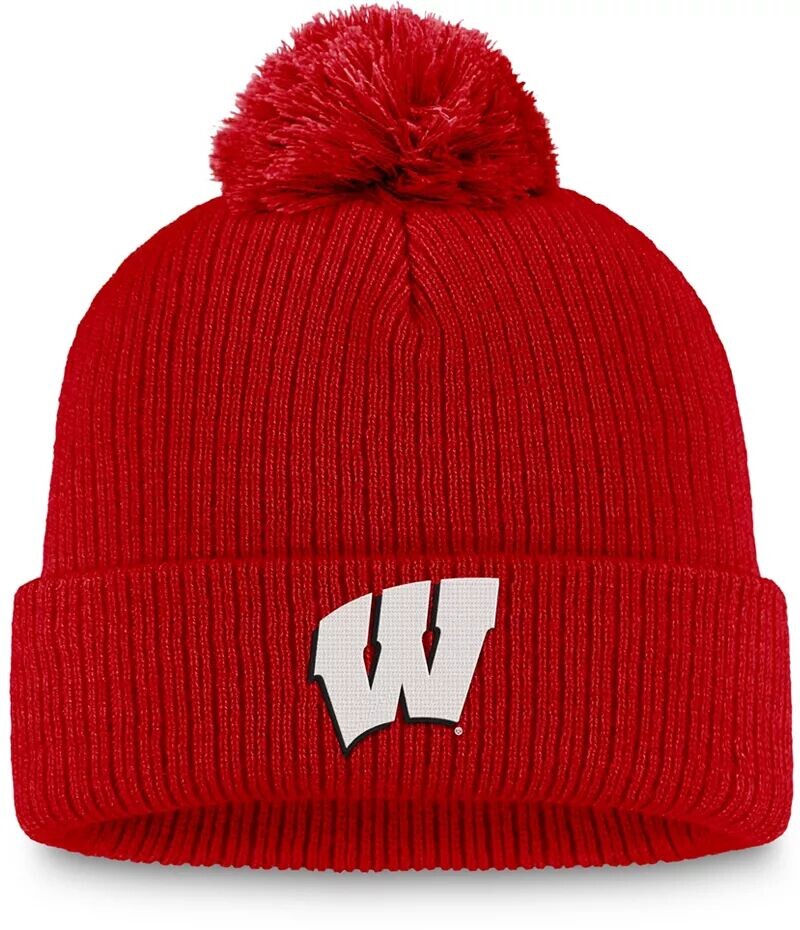 

Красная вязаная шапка с манжетами и помпонами Top of the World Wisconsin Badgers