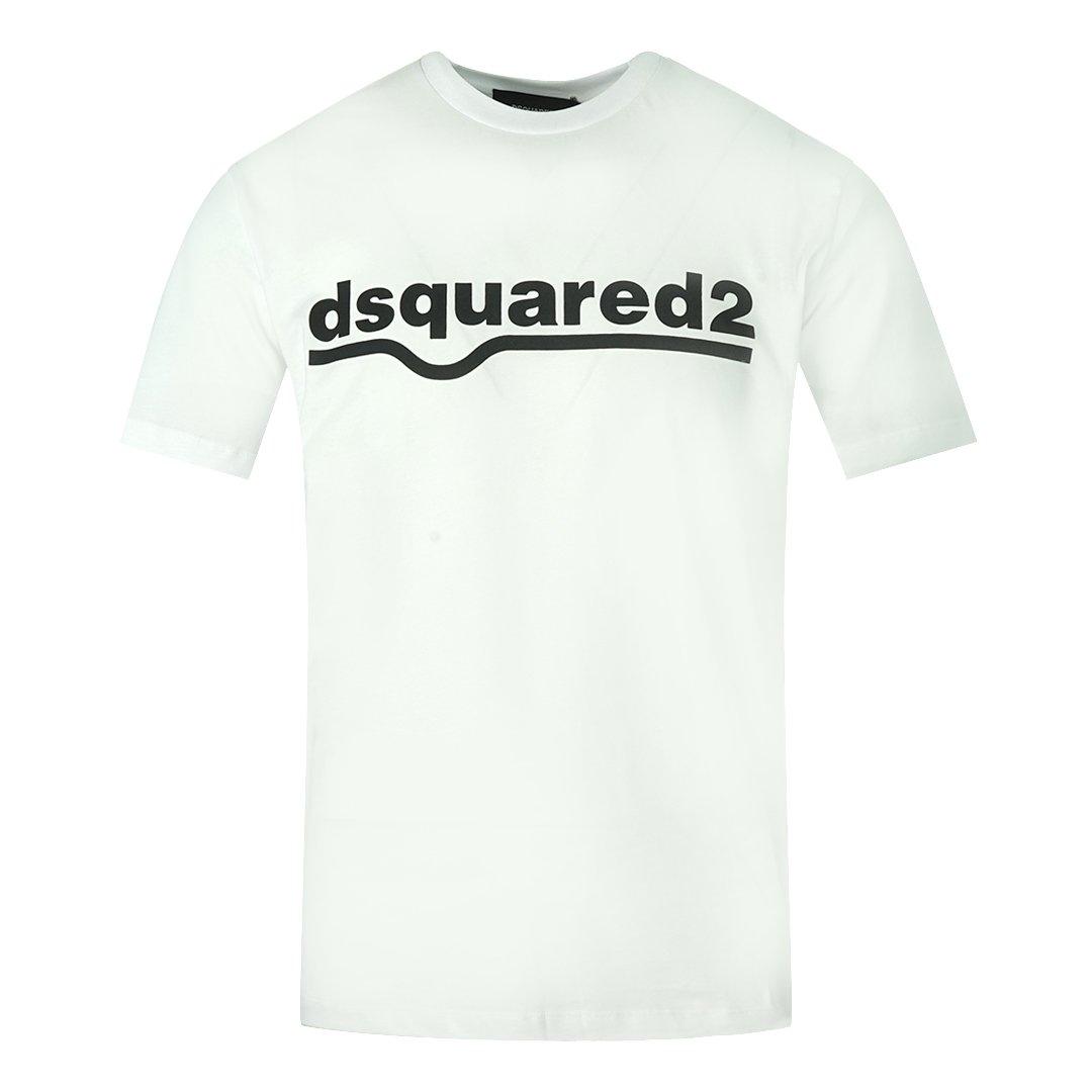 Белая футболка классного кроя с подчеркнутым логотипом Dsquared2, белый черная футболка с логотипом и флагом dsquared2 черный