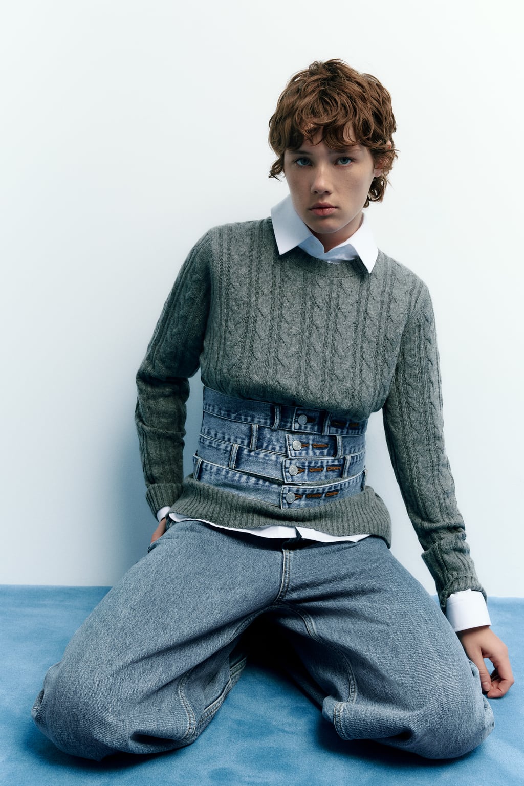 

Джинсовый ремень с поясом ZARA, синий