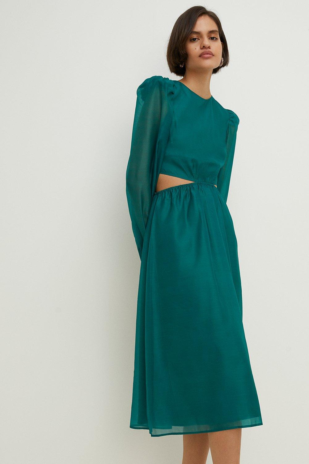 Платье миди из органзы с вырезами Oasis, зеленый