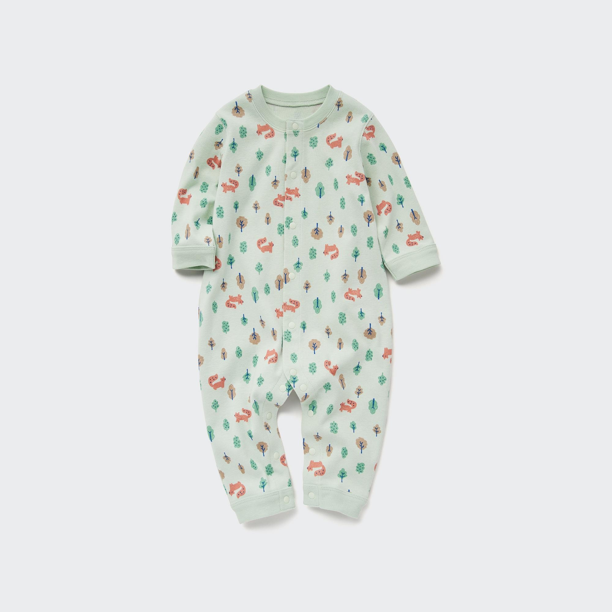 Цельный наряд в рубчик с длинными рукавами для новорожденных Joy of Print Uniqlo, зеленый