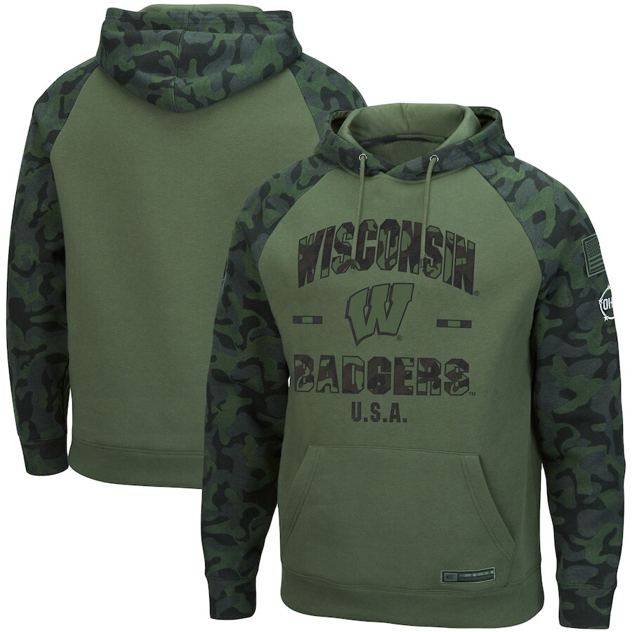 

Пуловер с капюшоном Colosseum Wisconsin Badgers, оливковый