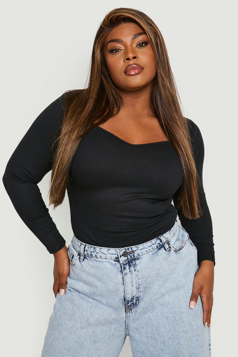 

Боди plus rib sweetheart Boohoo, черный