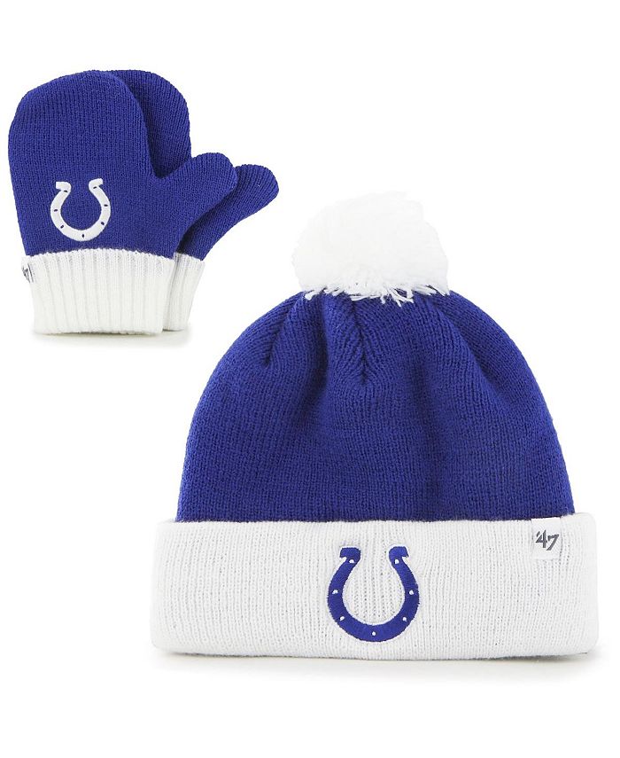 цена Младенческая унисекс Royal, белая вязаная шапка Indianapolis Colts Bam Bam с манжетами, помпоном и варежками '47 Brand, синий